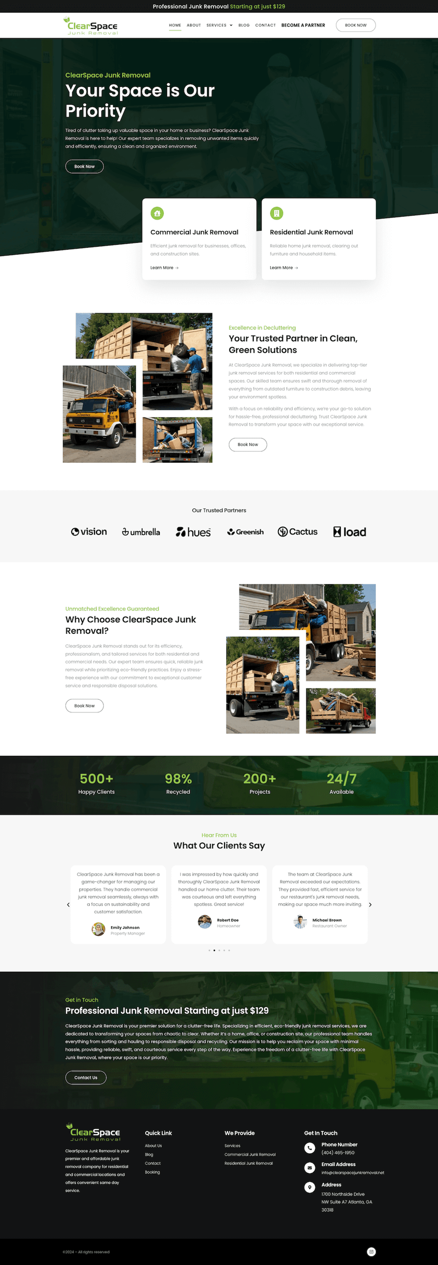 Clear Space Junk Removal: Junk Removal Website — full page