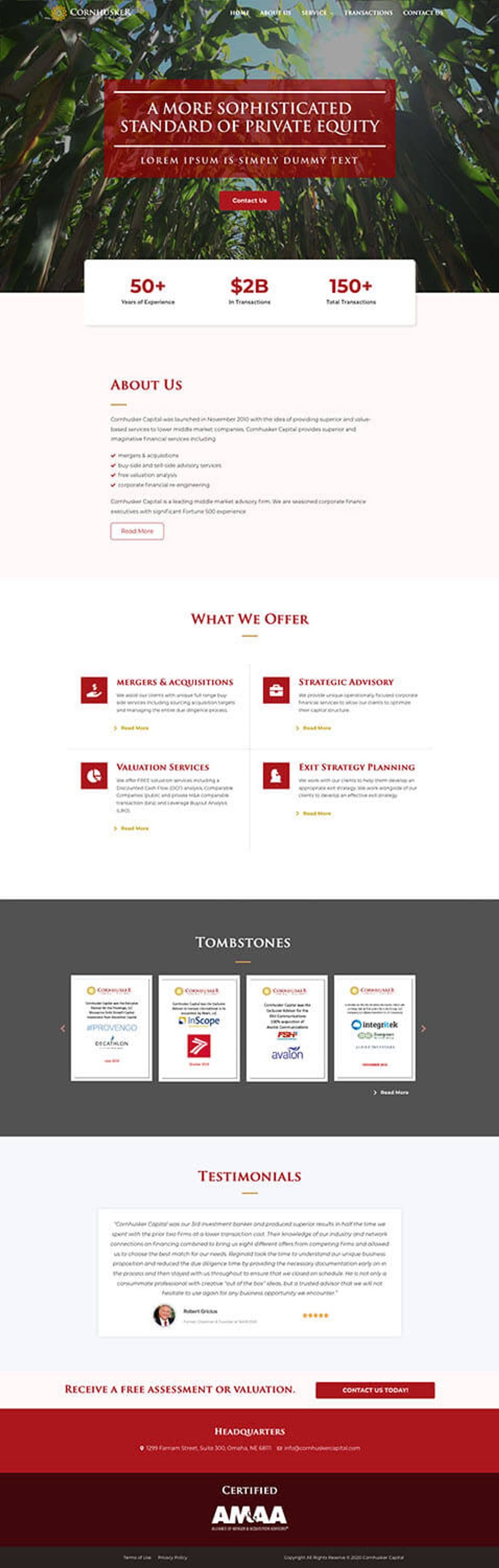 Cornhusker Capital — the full homepage as built