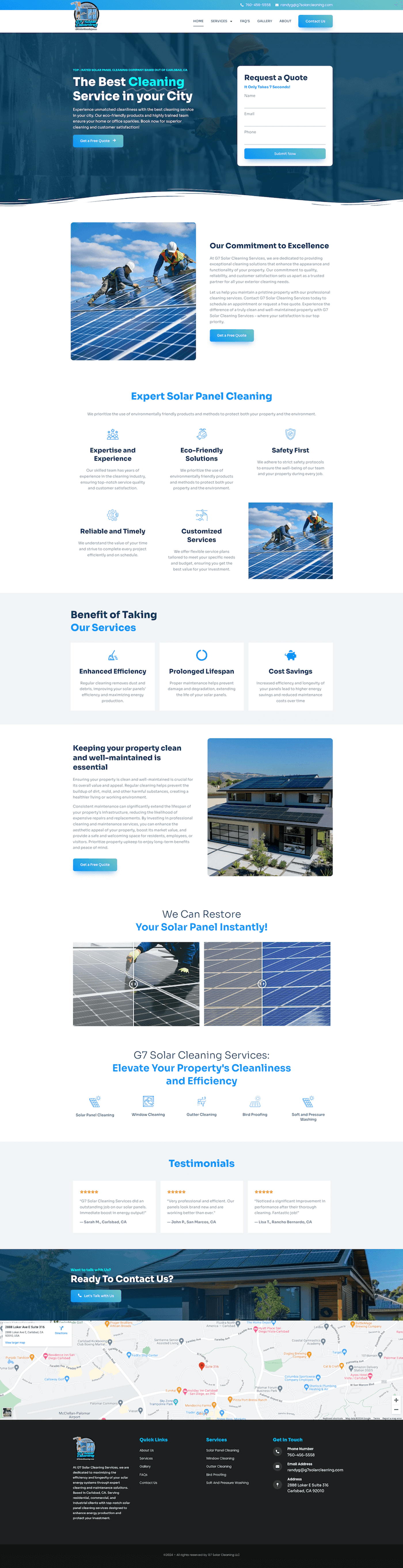 G7 Solar Cleaning: Solar Cleaning Website Design — full page