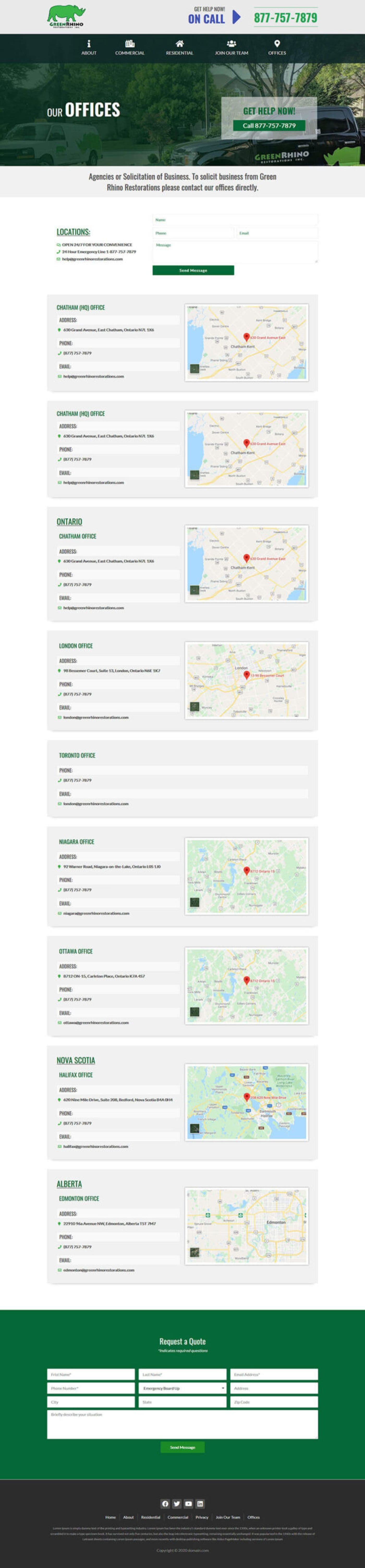 Green Rhino: Restoration Company Website Design — full page