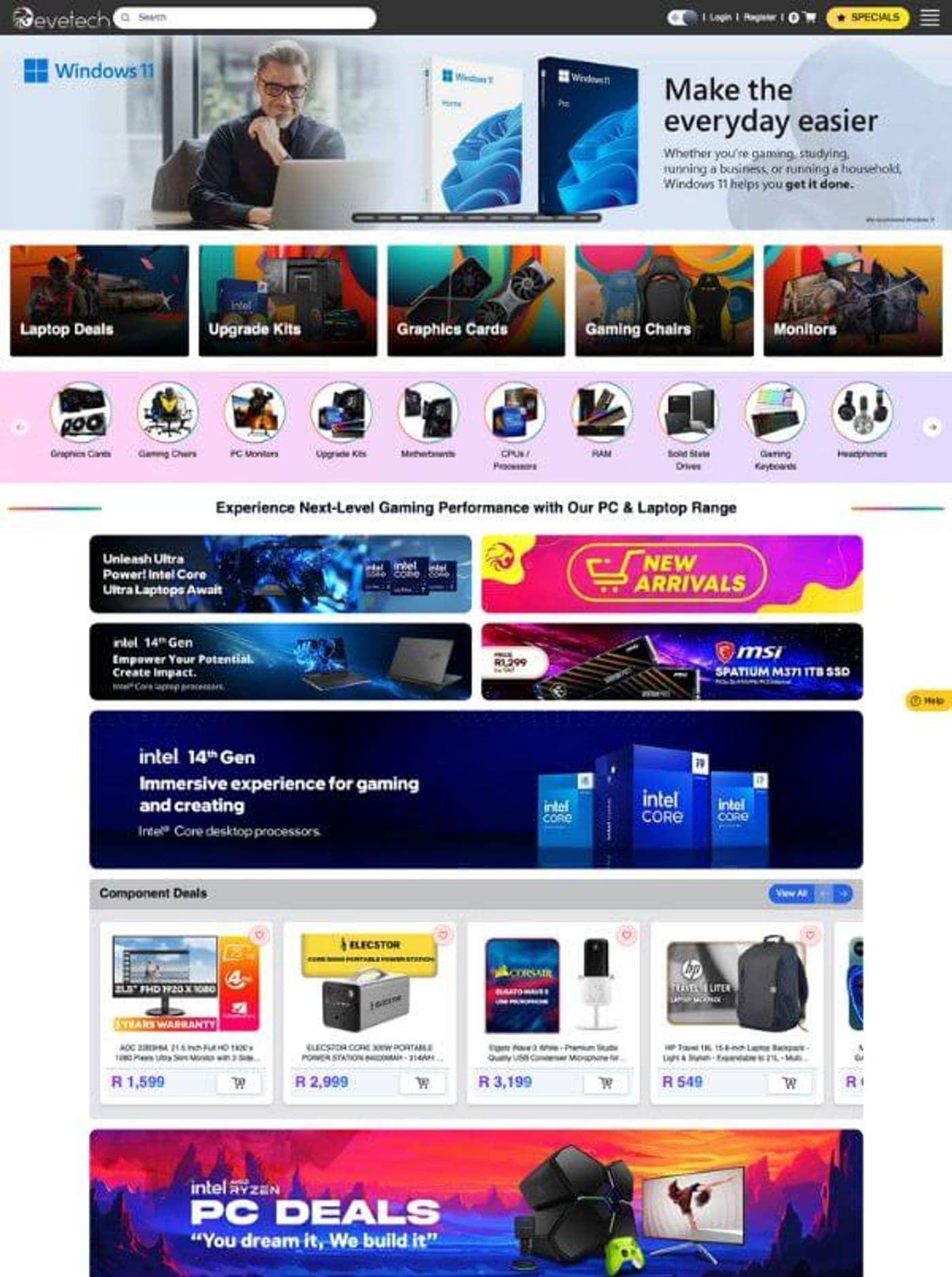 Eve Tech, a related build — a product catalogue with heavy pages