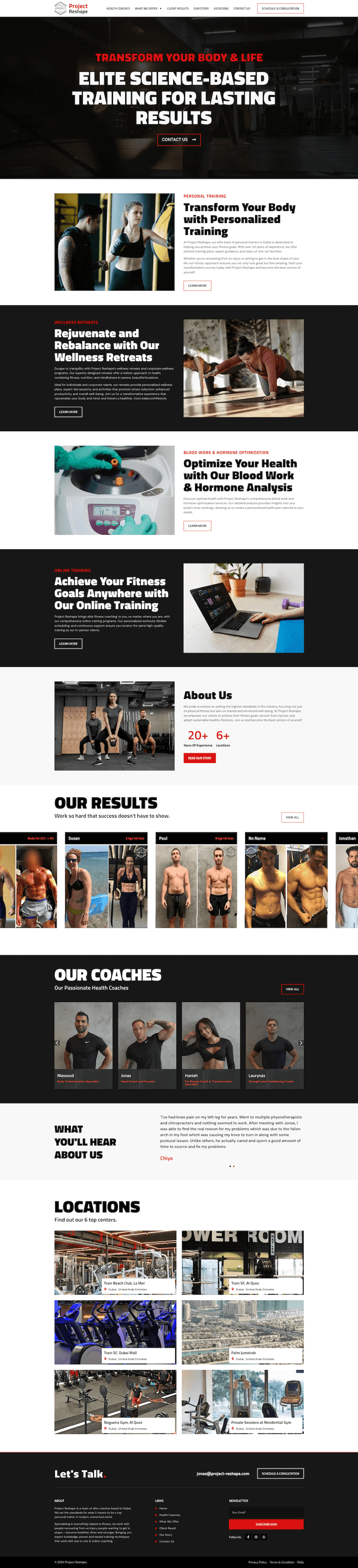 Project Reshape: Fitness Coaching Website in Dubai — full page