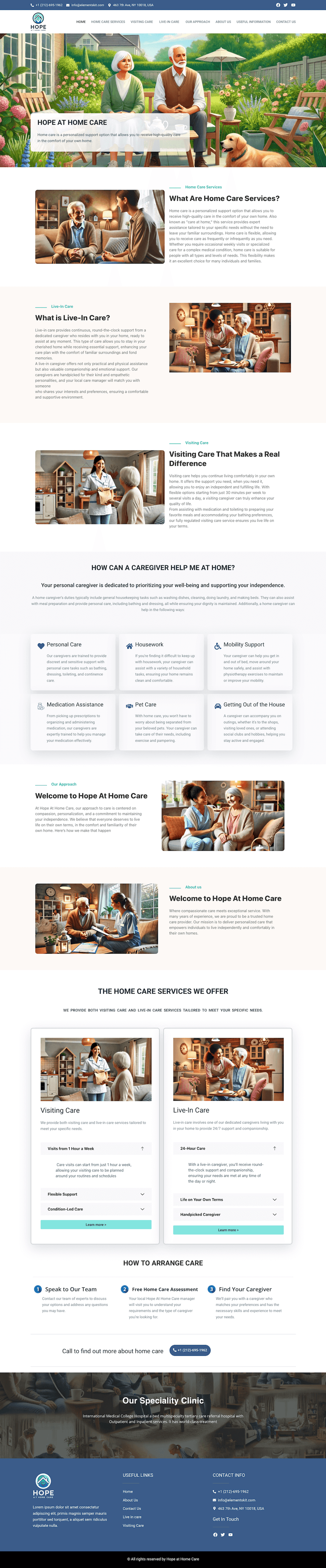 Hope At Home Care: Home Care Website Design — full page